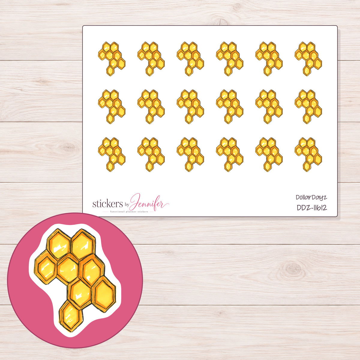 DDZ-11612 planner sticker sheet with enlarged sticker detail