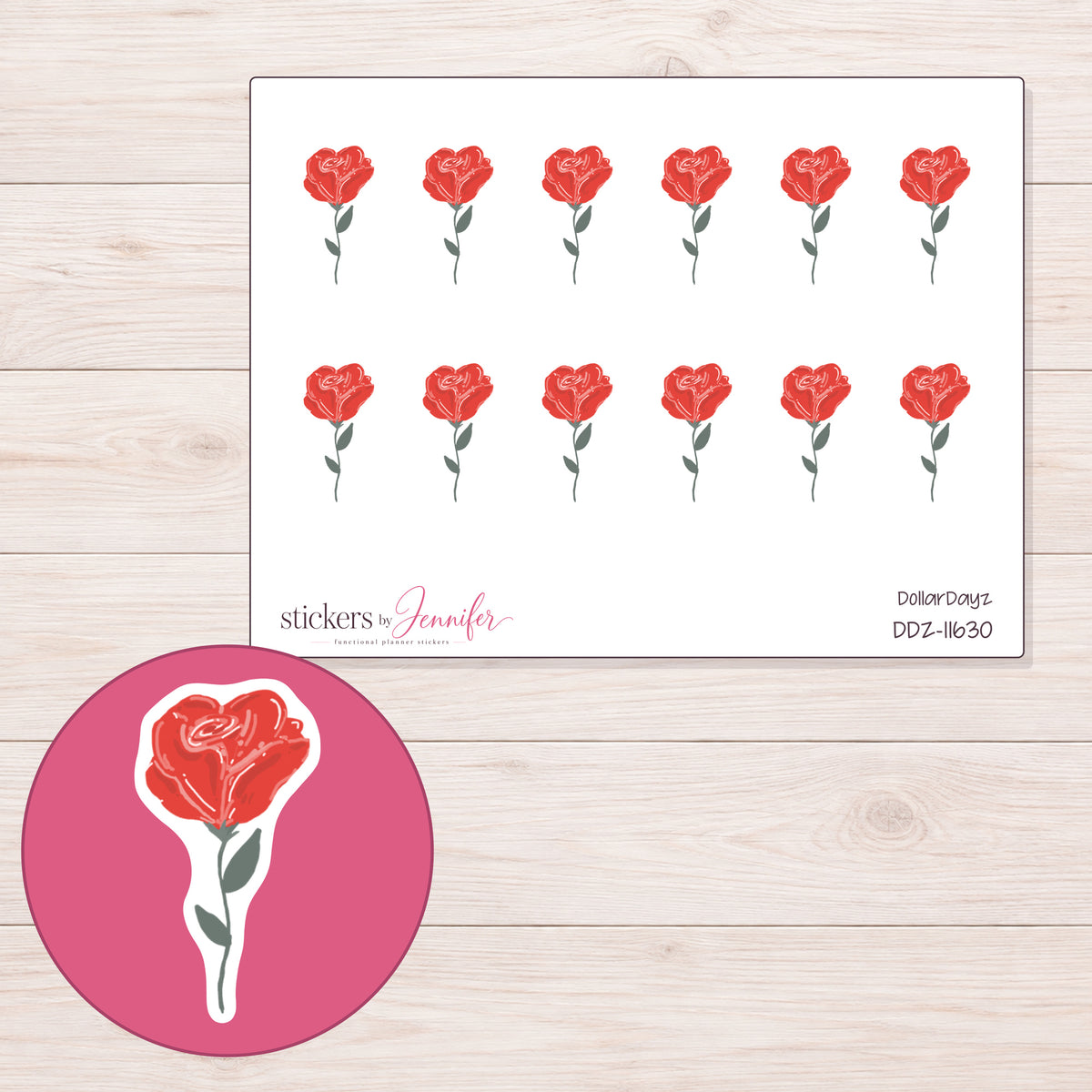 DDZ-11630 planner sticker sheet with enlarged sticker detail