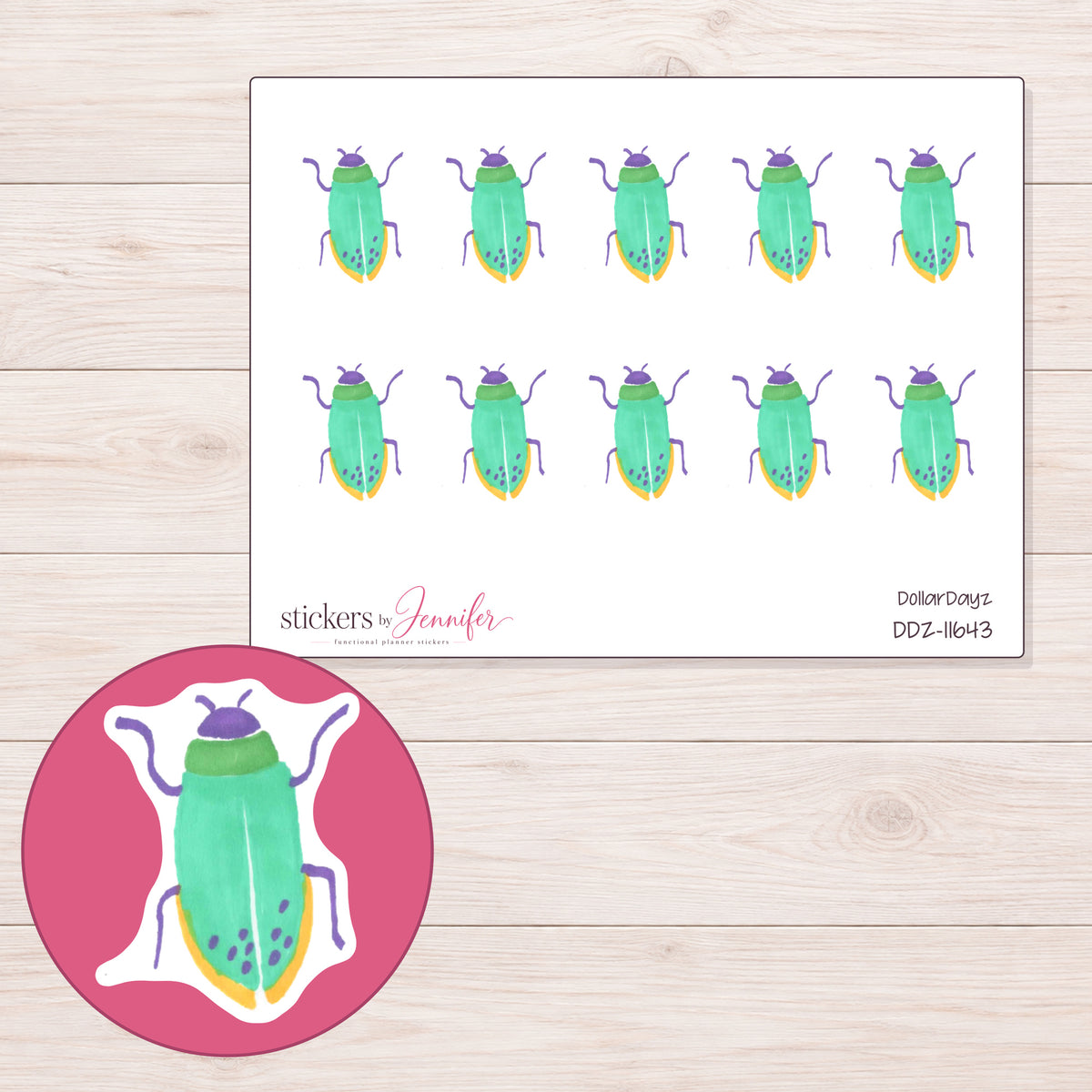 DDZ-11643 planner sticker sheet with enlarged sticker detail