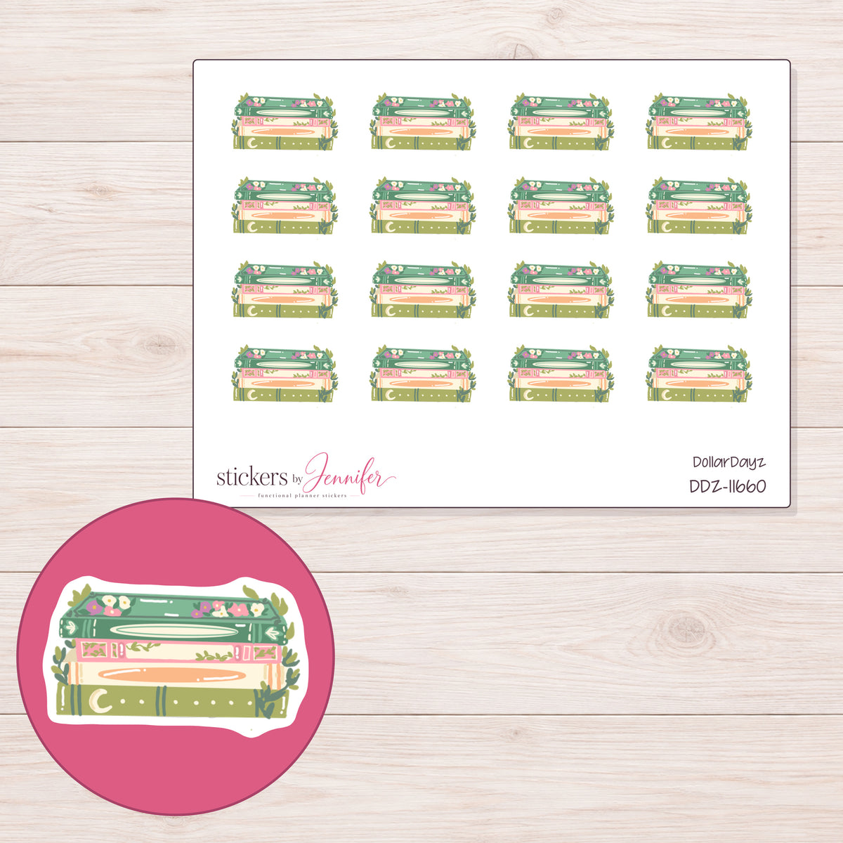 DDZ-11660 planner sticker sheet with enlarged sticker detail