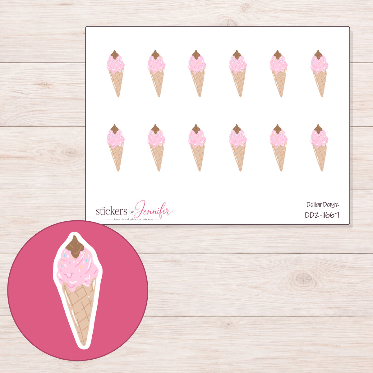 DDZ-11667 planner sticker sheet with enlarged sticker detail
