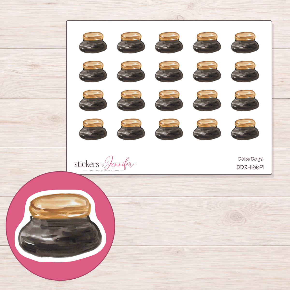 DDZ-11669 planner sticker sheet with enlarged sticker detail