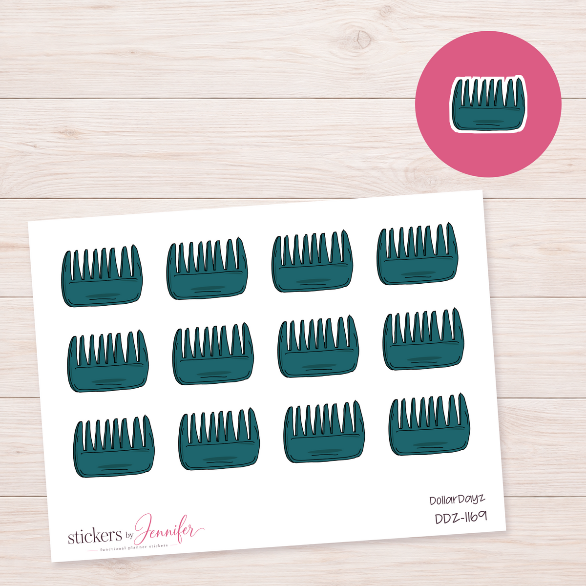 Teal Wide-Tooth Comb Planner Stickers | DDZ-1169