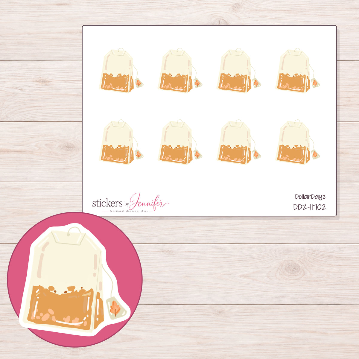 DDZ-11702 planner sticker sheet with enlarged sticker detail