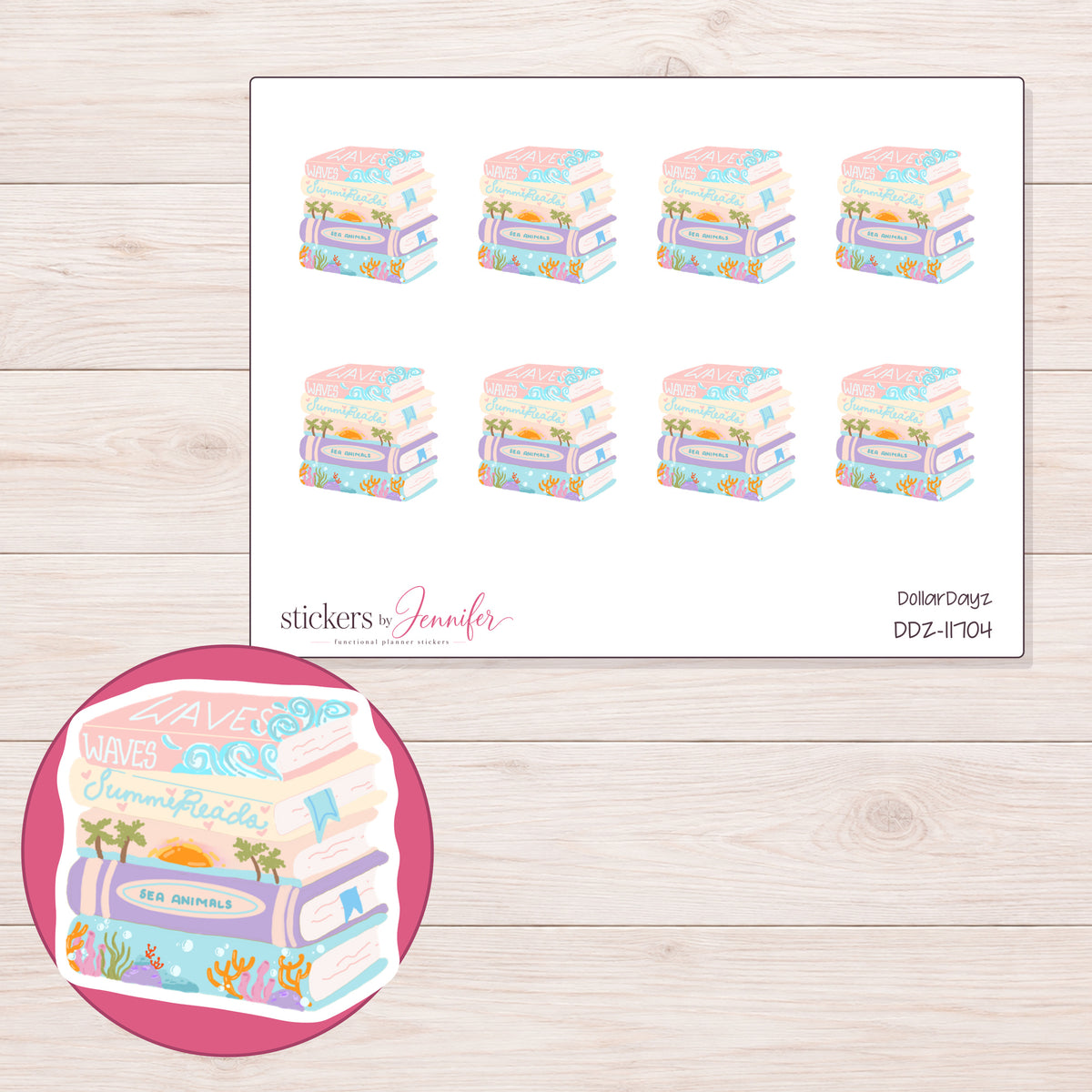 DDZ-11704 planner sticker sheet with enlarged sticker detail