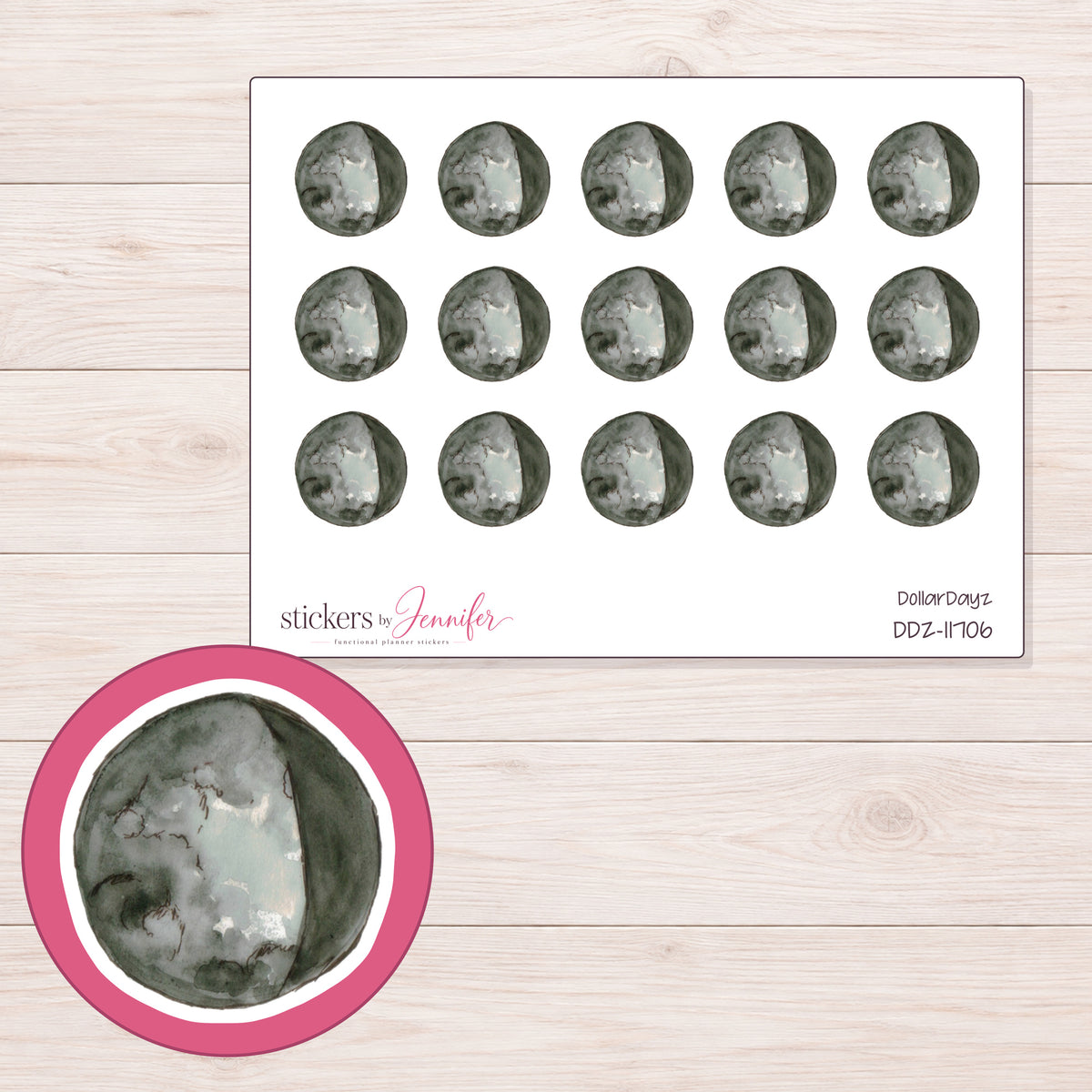 DDZ-11706 planner sticker sheet with enlarged sticker detail