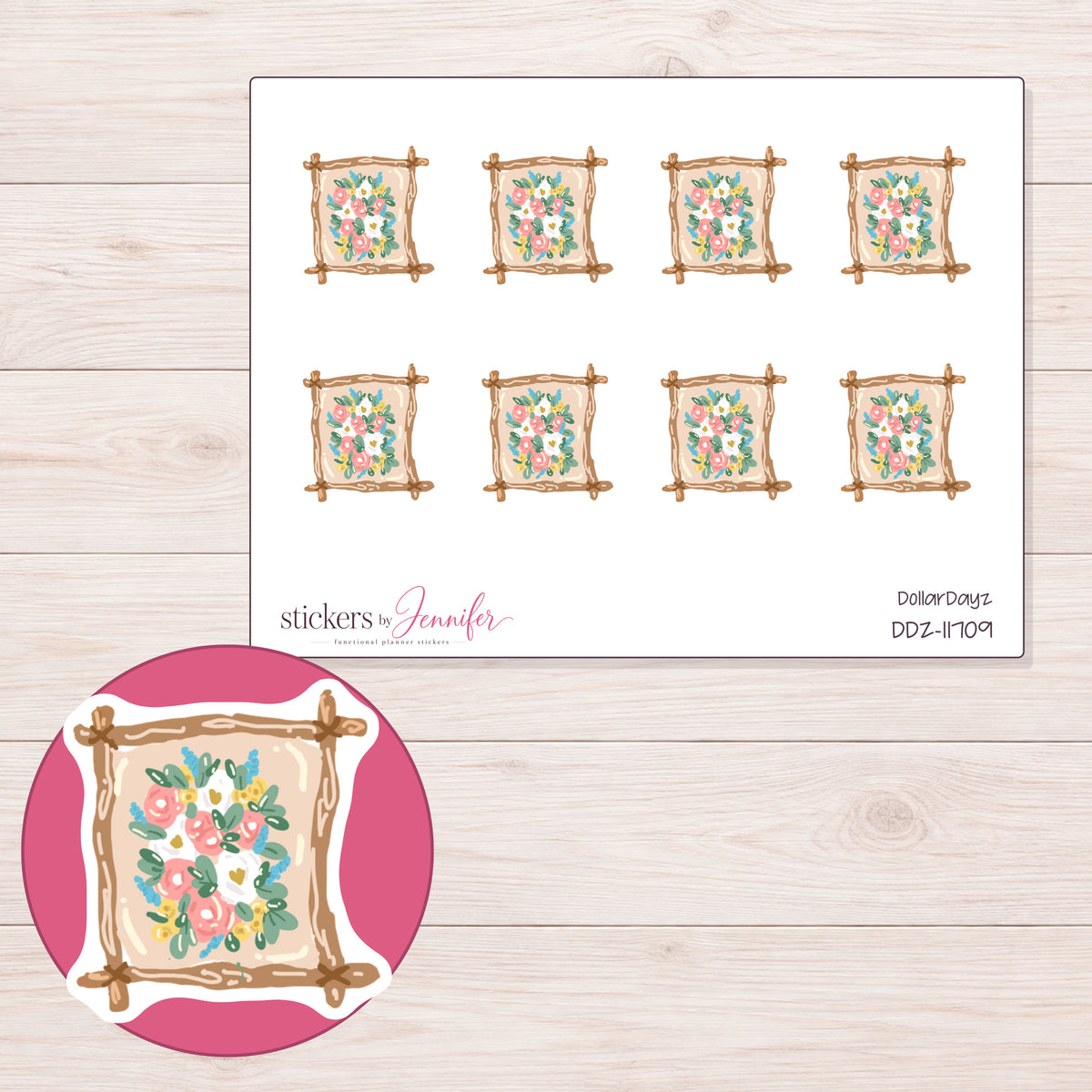 DDZ-11709 planner sticker sheet with enlarged sticker detail