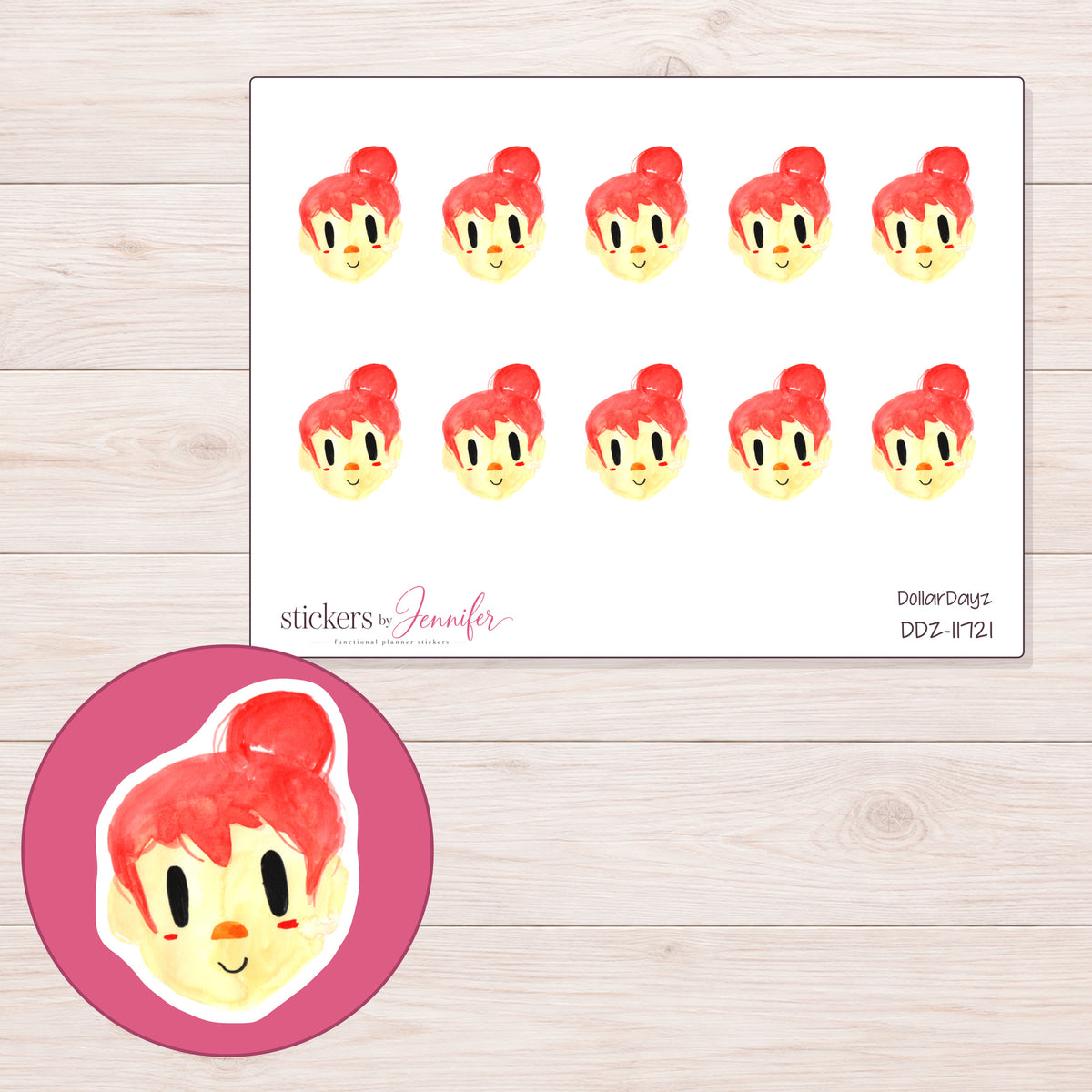 DDZ-11721 planner sticker sheet with enlarged sticker detail