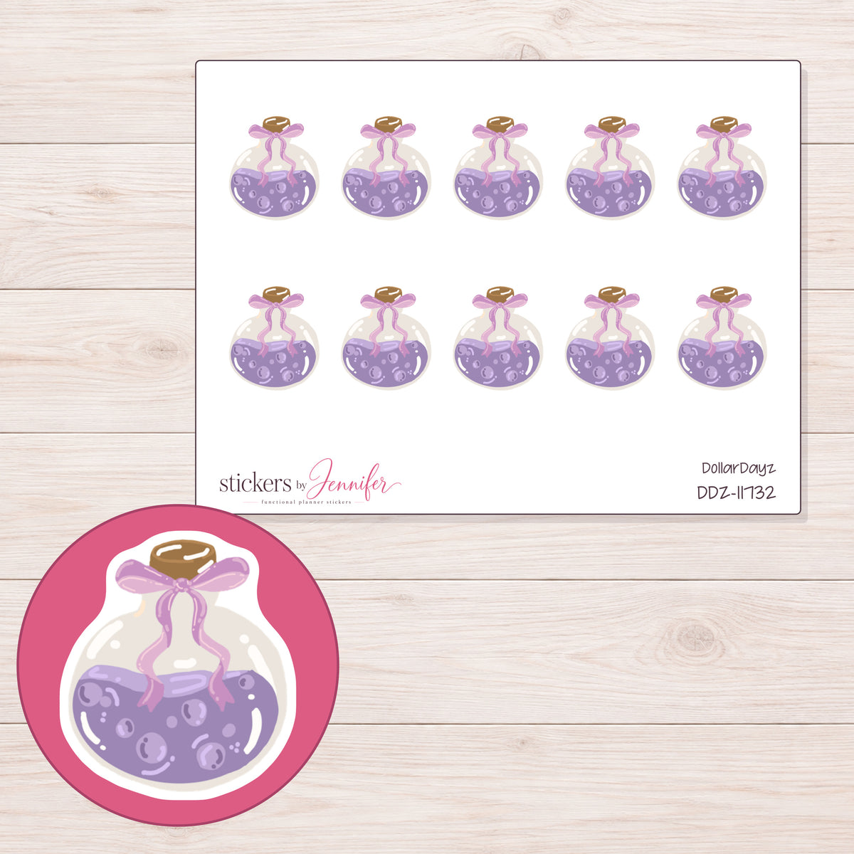 DDZ-11732 planner sticker sheet with enlarged sticker detail