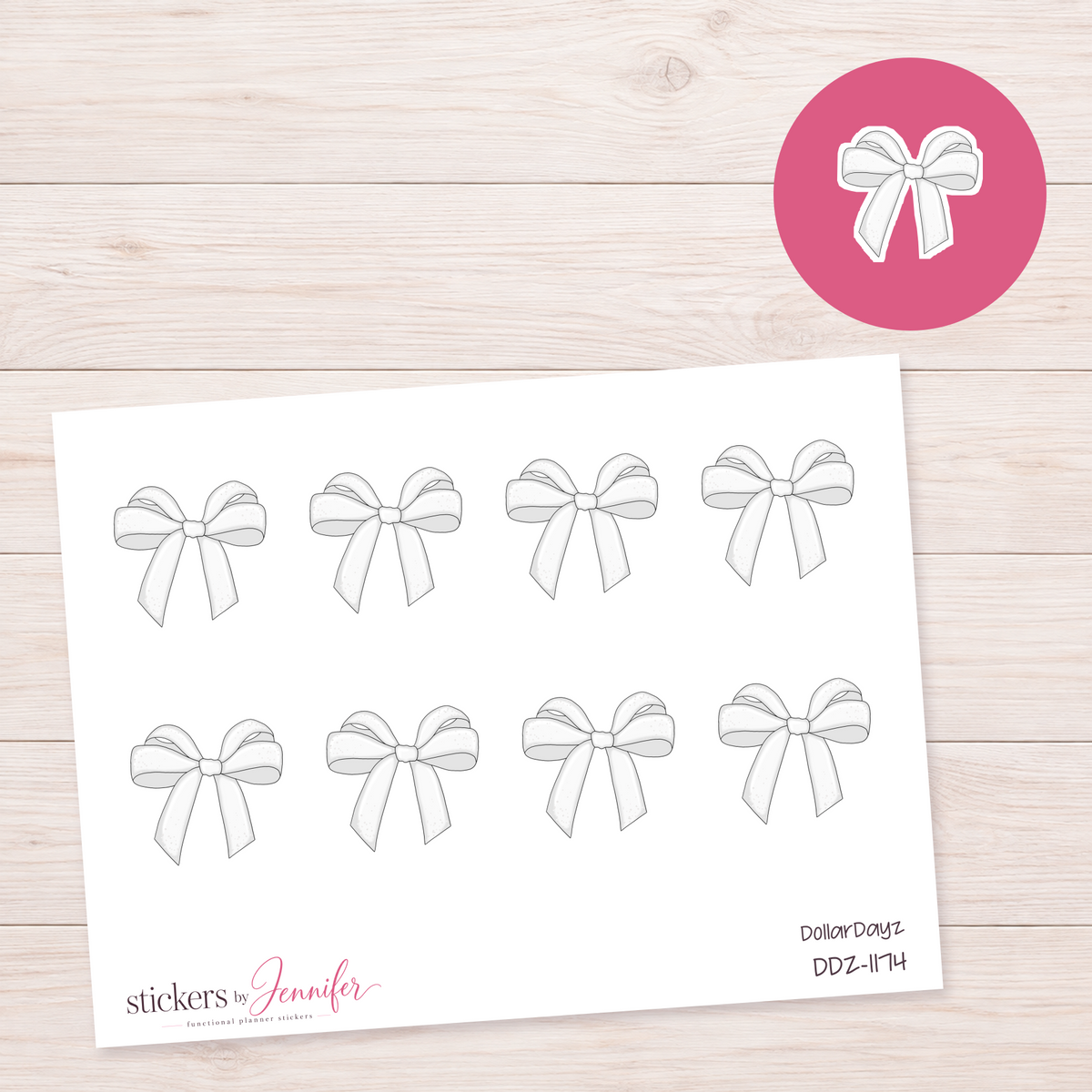 White Ribbon Bow Planner Stickers | DDZ-1174