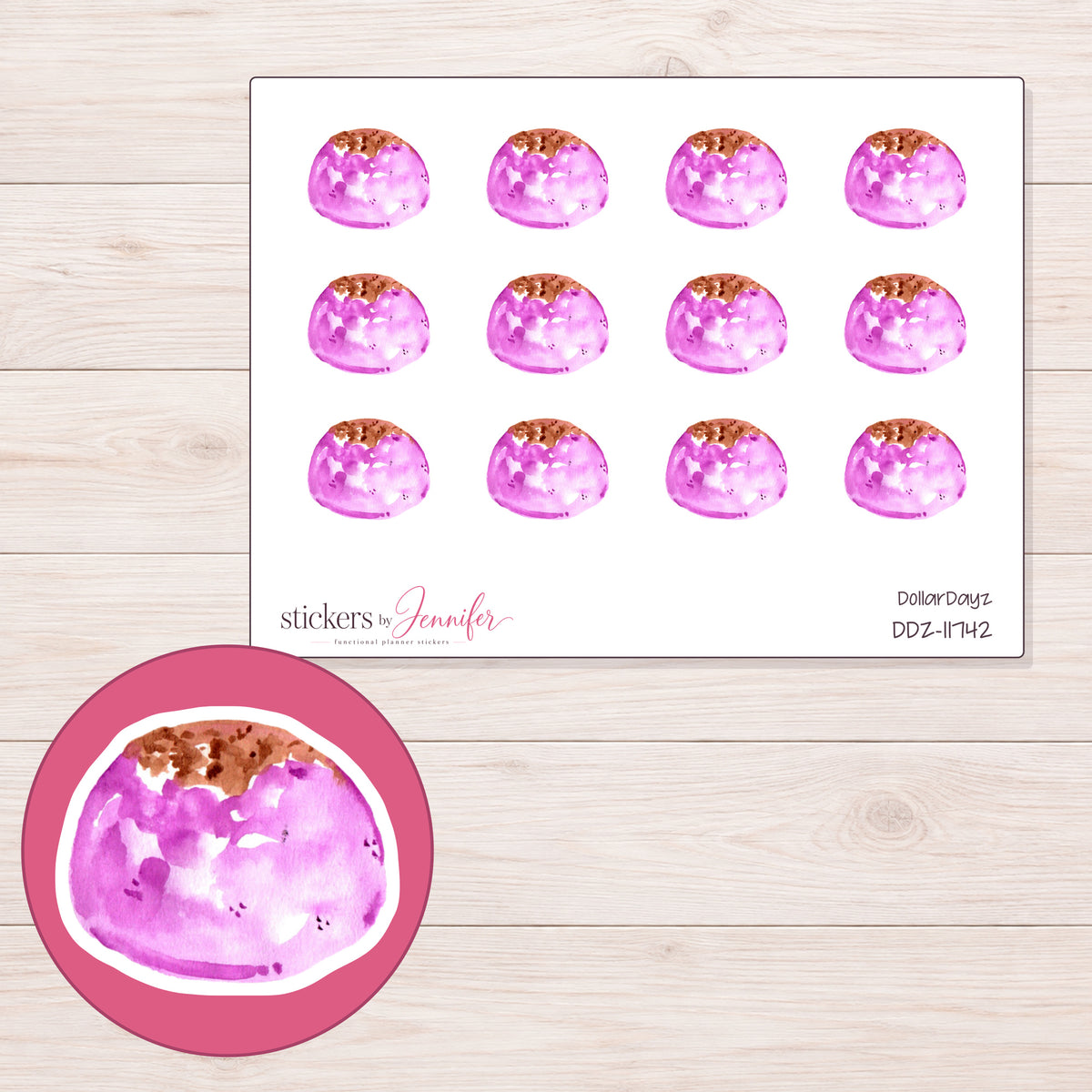 DDZ-11742 planner sticker sheet with enlarged sticker detail