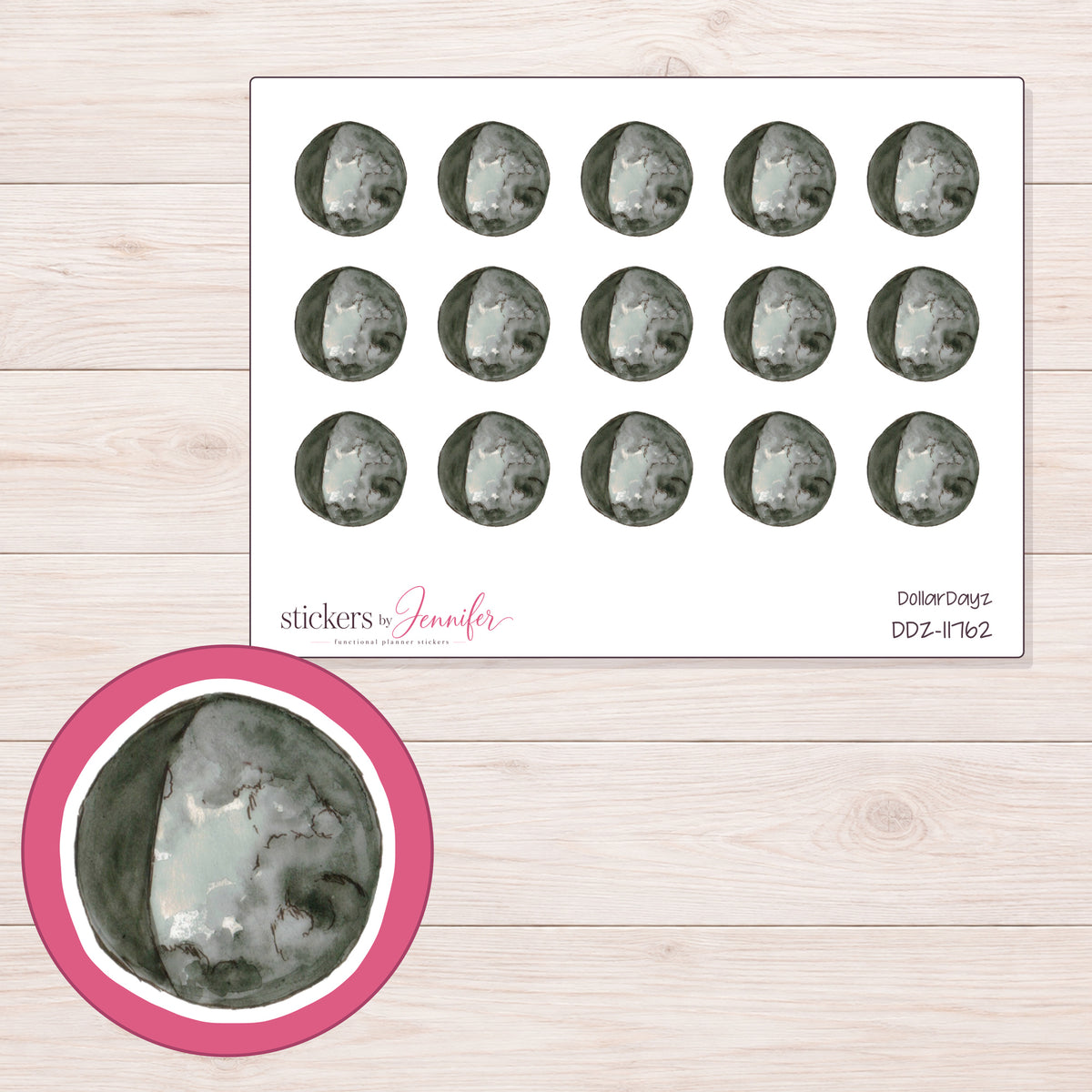 DDZ-11762 planner sticker sheet with enlarged sticker detail