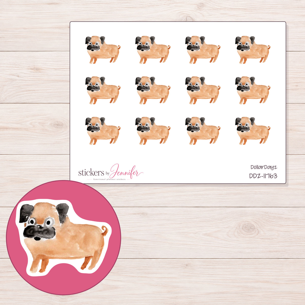 DDZ-11763 planner sticker sheet with enlarged sticker detail