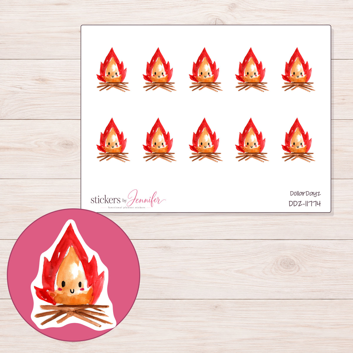 DDZ-11774 planner sticker sheet with enlarged sticker detail