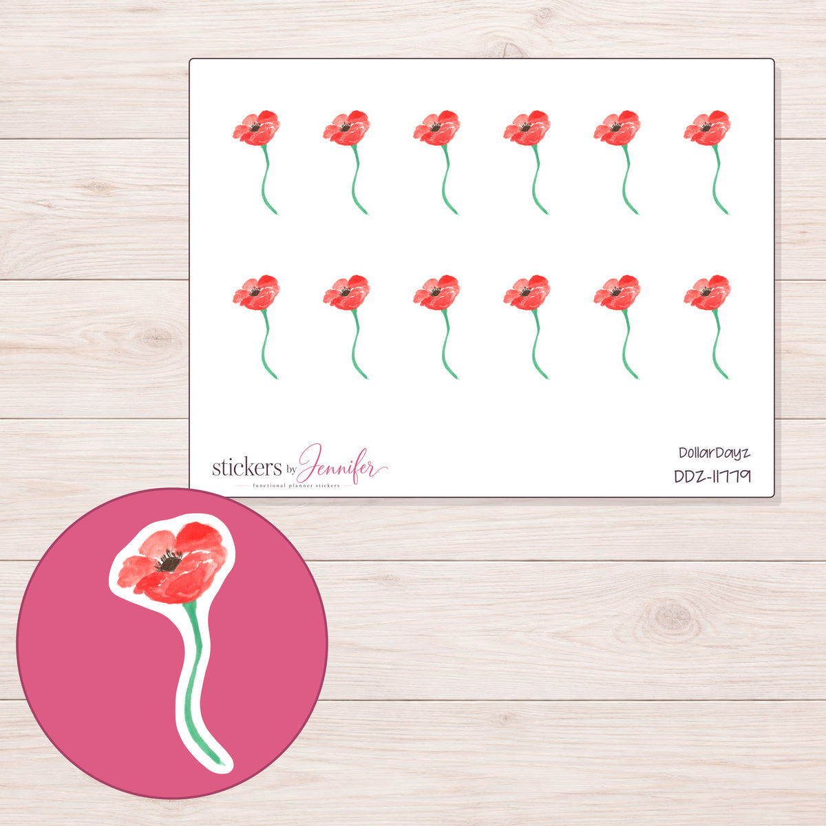 DDZ-11779 planner sticker sheet with enlarged sticker detail