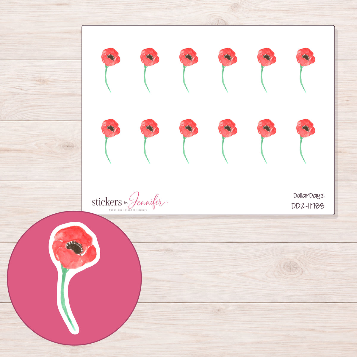 DDZ-11788 planner sticker sheet with enlarged sticker detail