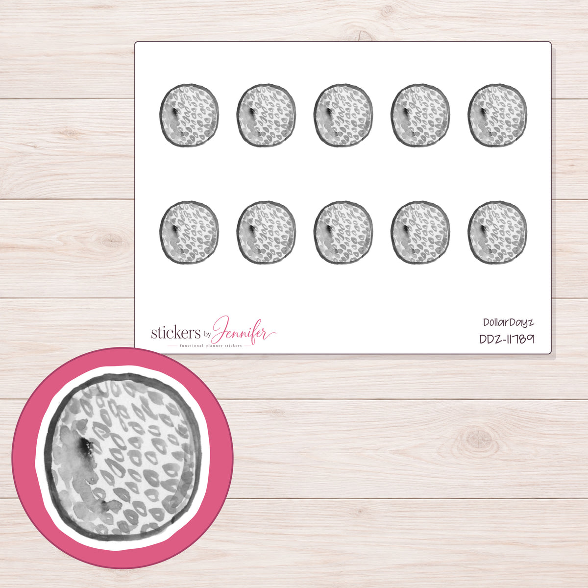 DDZ-11789 planner sticker sheet with enlarged sticker detail