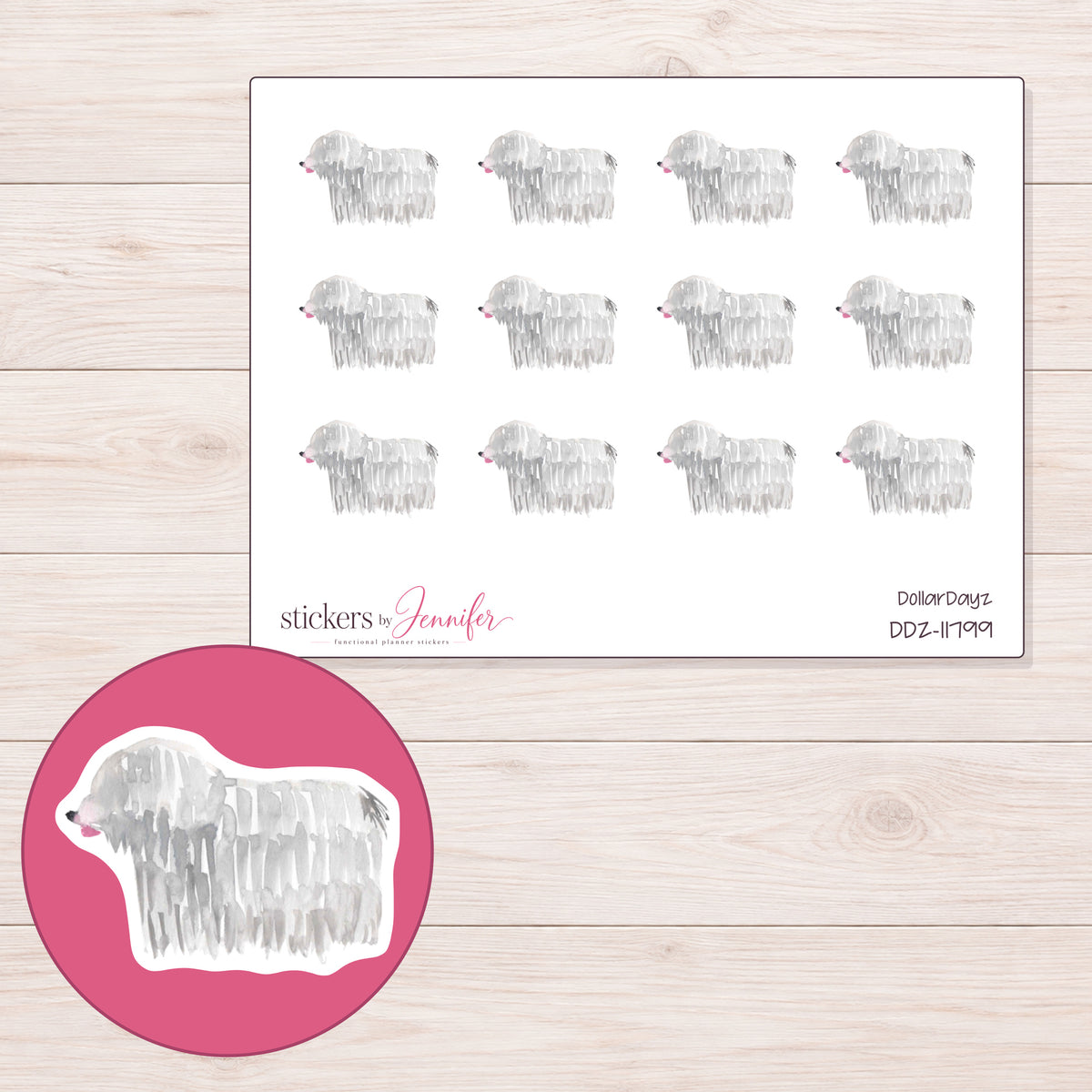 DDZ-11799 planner sticker sheet with enlarged sticker detail
