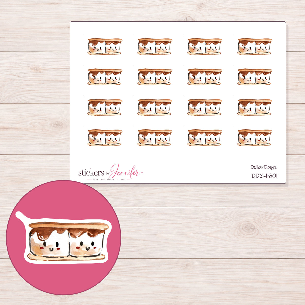 DDZ-11801 planner sticker sheet with enlarged sticker detail