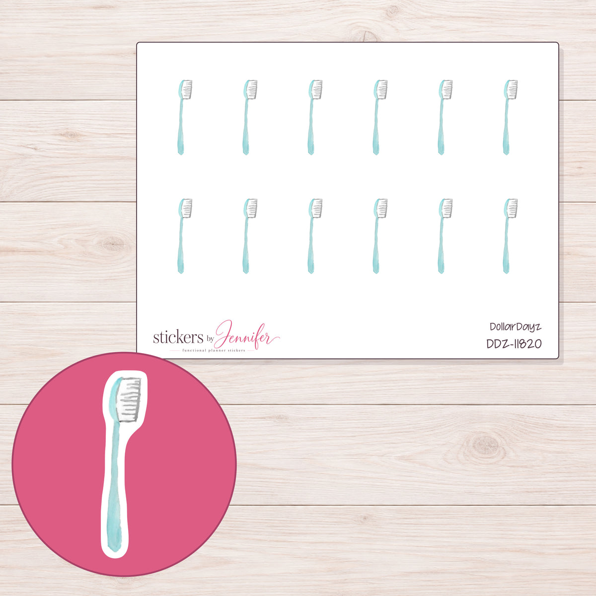 DDZ-11820 planner sticker sheet with enlarged sticker detail