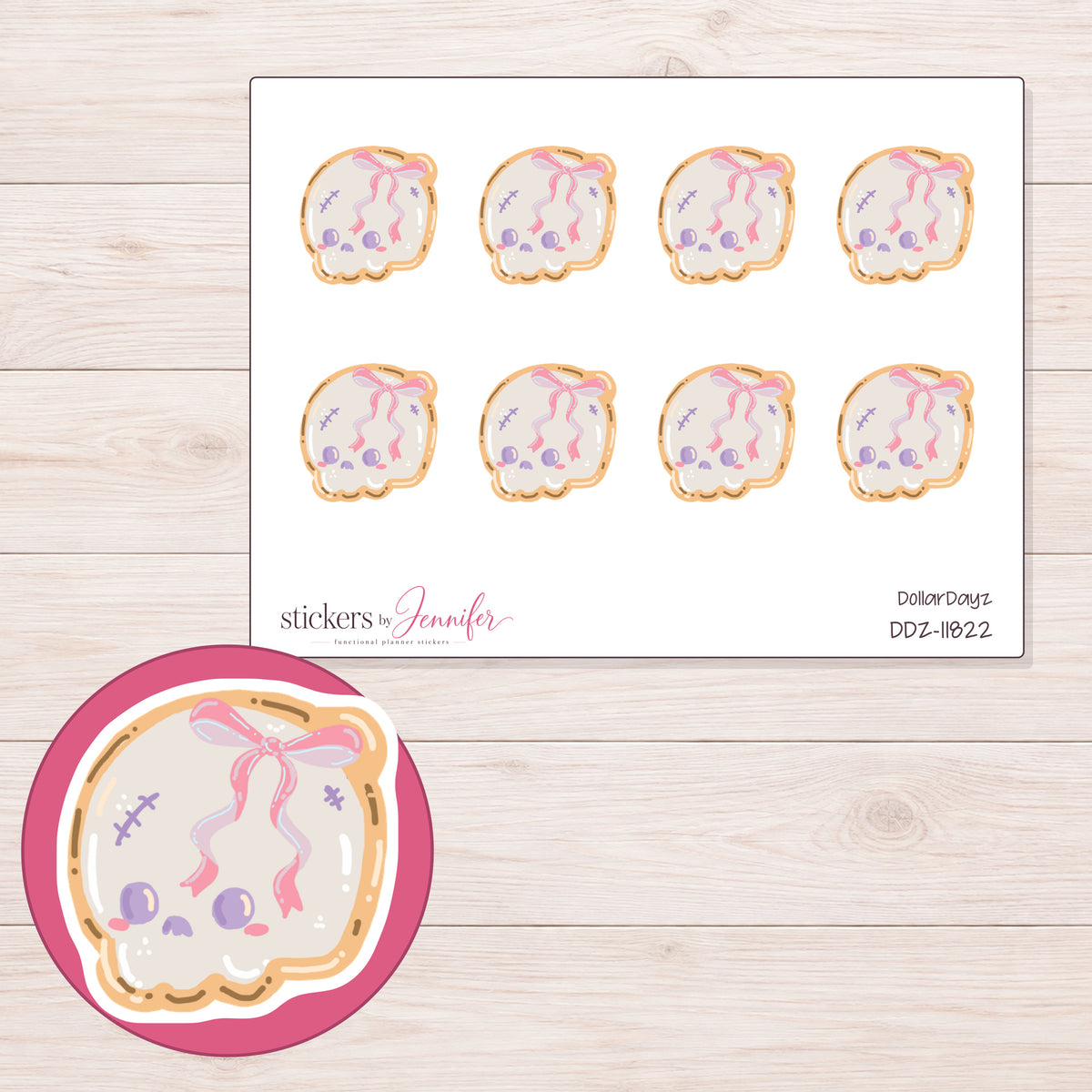 DDZ-11822 planner sticker sheet with enlarged sticker detail