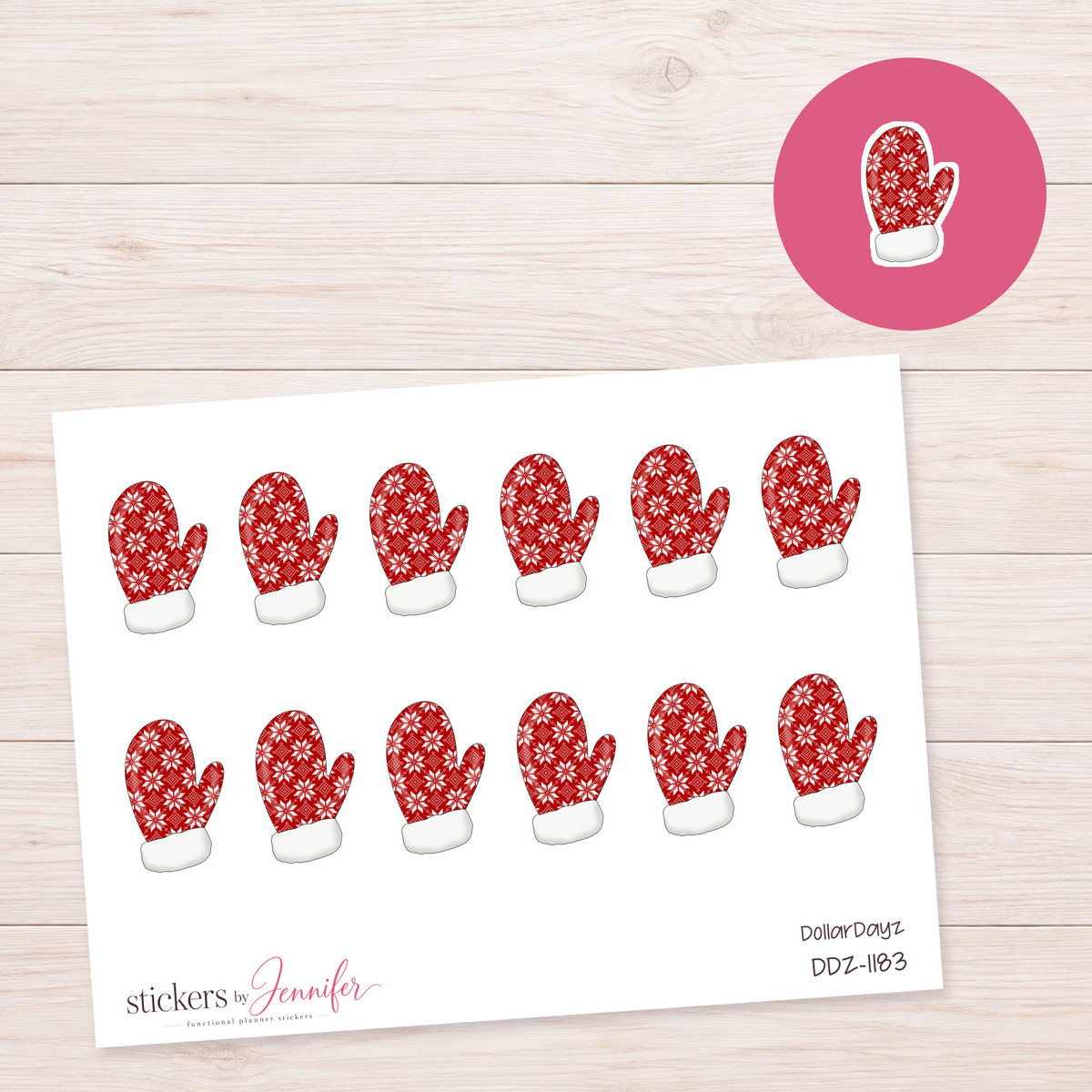 Red Winter Mitten Planner Stickers | DDZ-1183