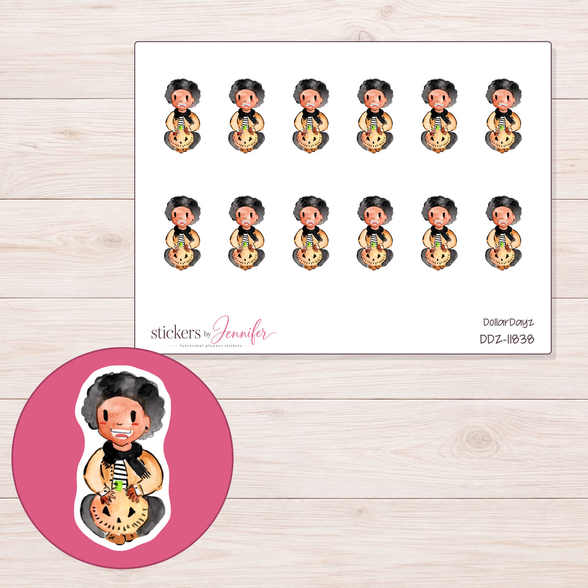 DDZ-11838 planner sticker sheet with enlarged sticker detail