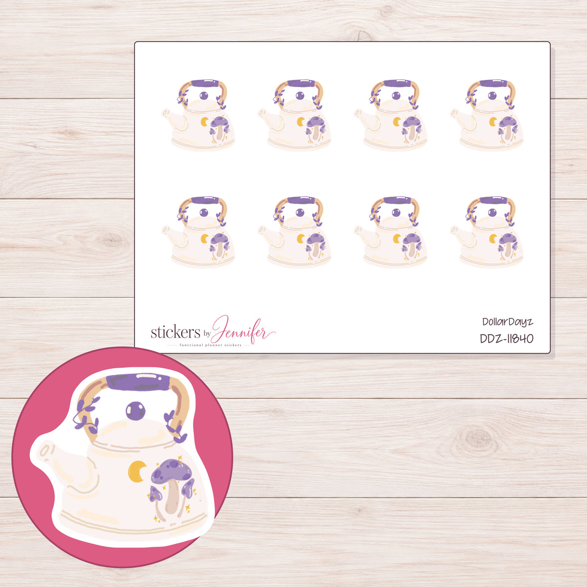 DDZ-11840 planner sticker sheet with enlarged sticker detail