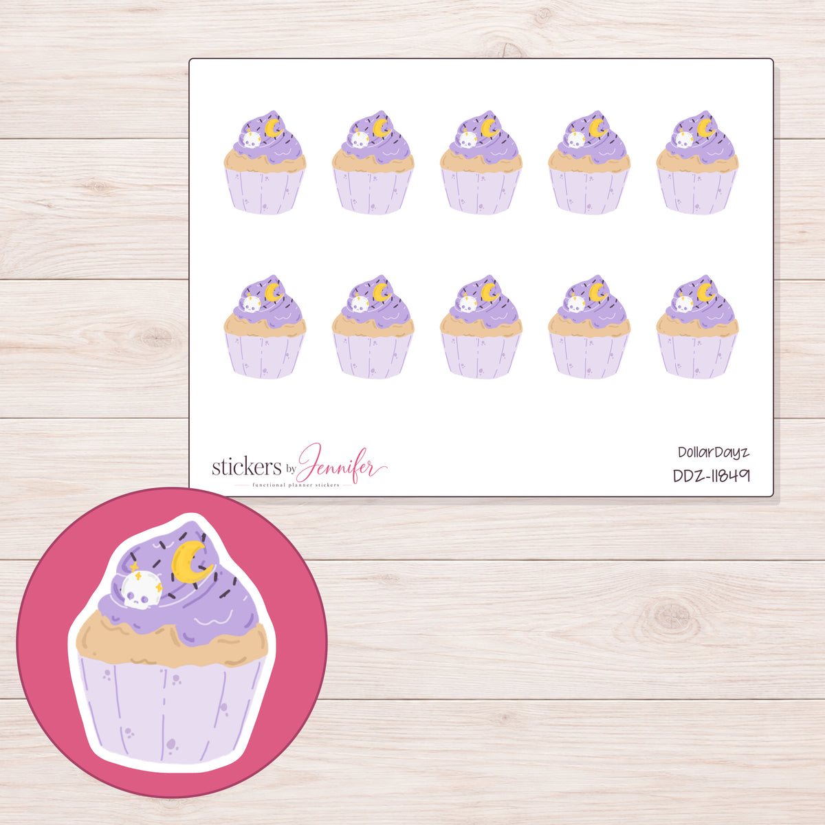 DDZ-11849 planner sticker sheet with enlarged sticker detail