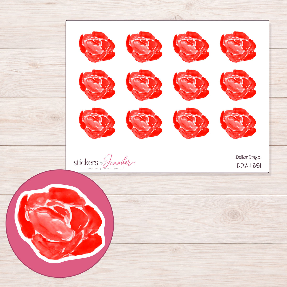 DDZ-11851 planner sticker sheet with enlarged sticker detail