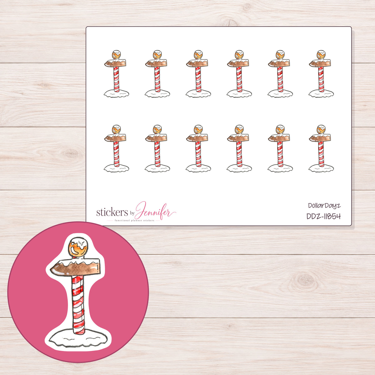 DDZ-11854 planner sticker sheet with enlarged sticker detail
