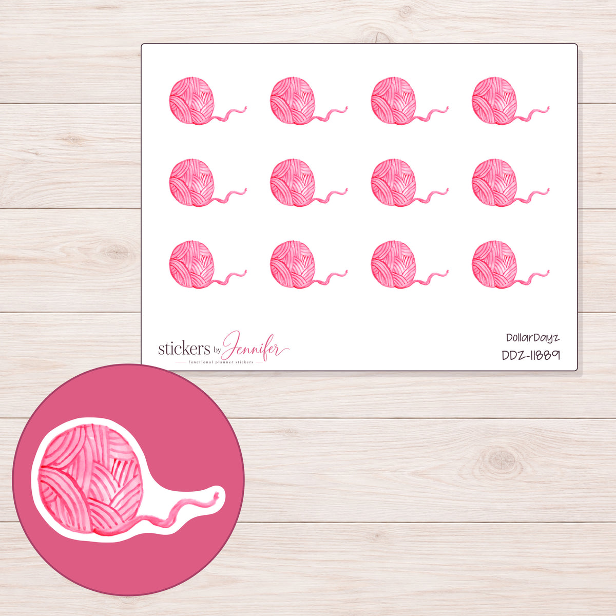 DDZ-11889 planner sticker sheet with enlarged sticker detail