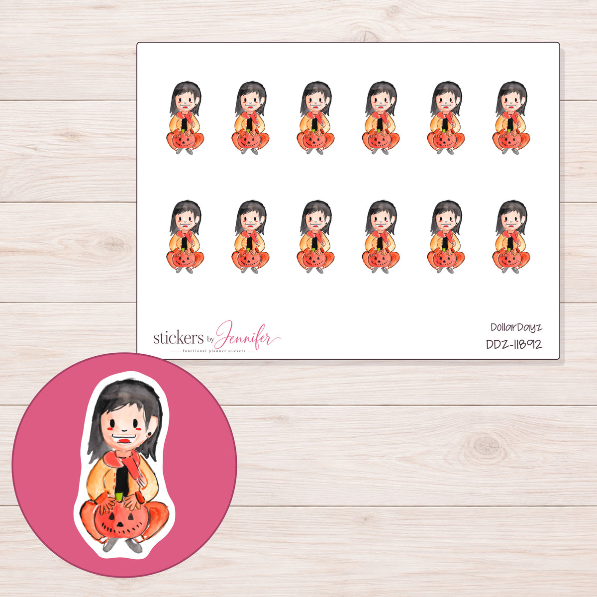 DDZ-11892 planner sticker sheet with enlarged sticker detail