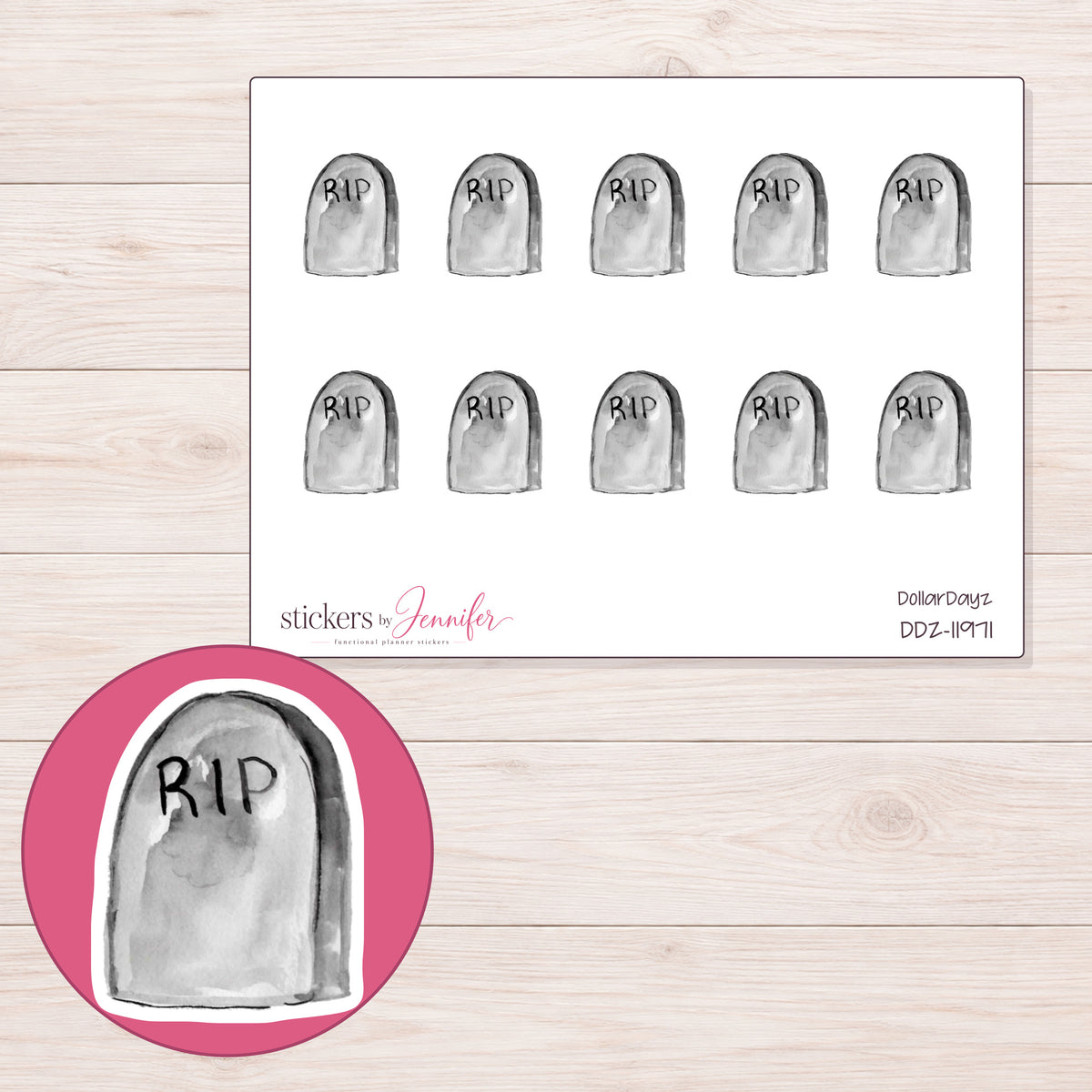 DDZ-11971 planner sticker sheet with enlarged sticker detail