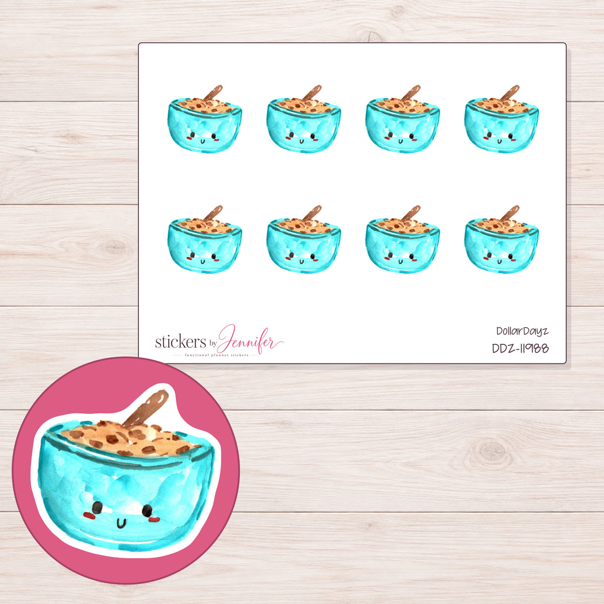 DDZ-11988 planner sticker sheet with enlarged sticker detail
