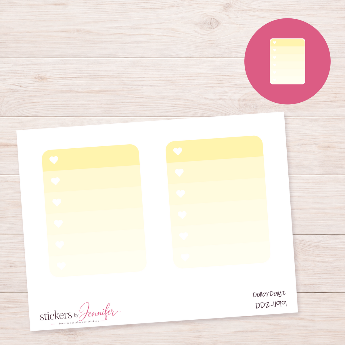 Pale Yellow Heart Checklist Planner Stickers | DDZ-1199