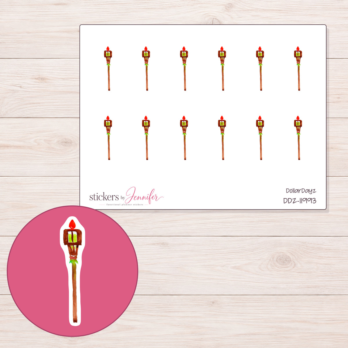 DDZ-11993 planner sticker sheet with enlarged sticker detail