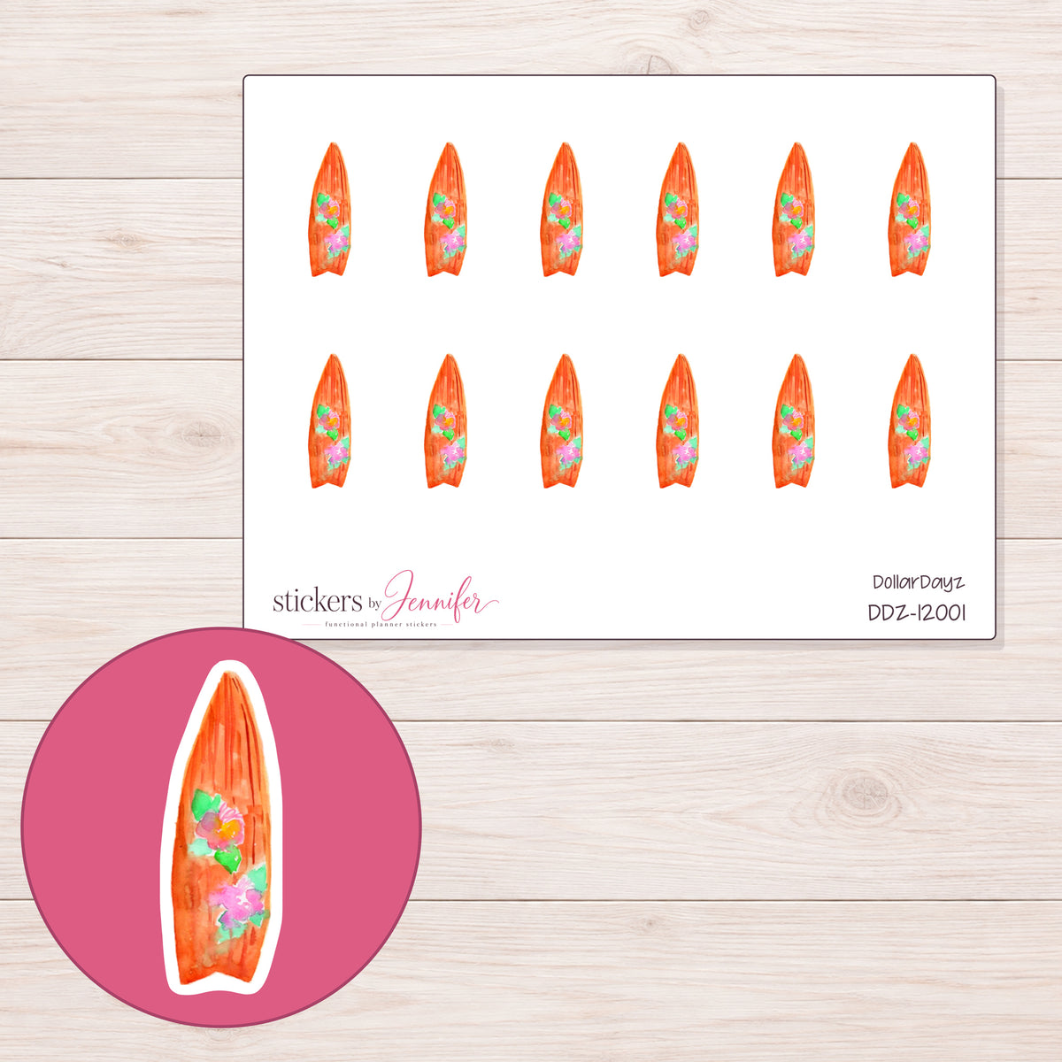 DDZ-12001 planner sticker sheet with enlarged sticker detail