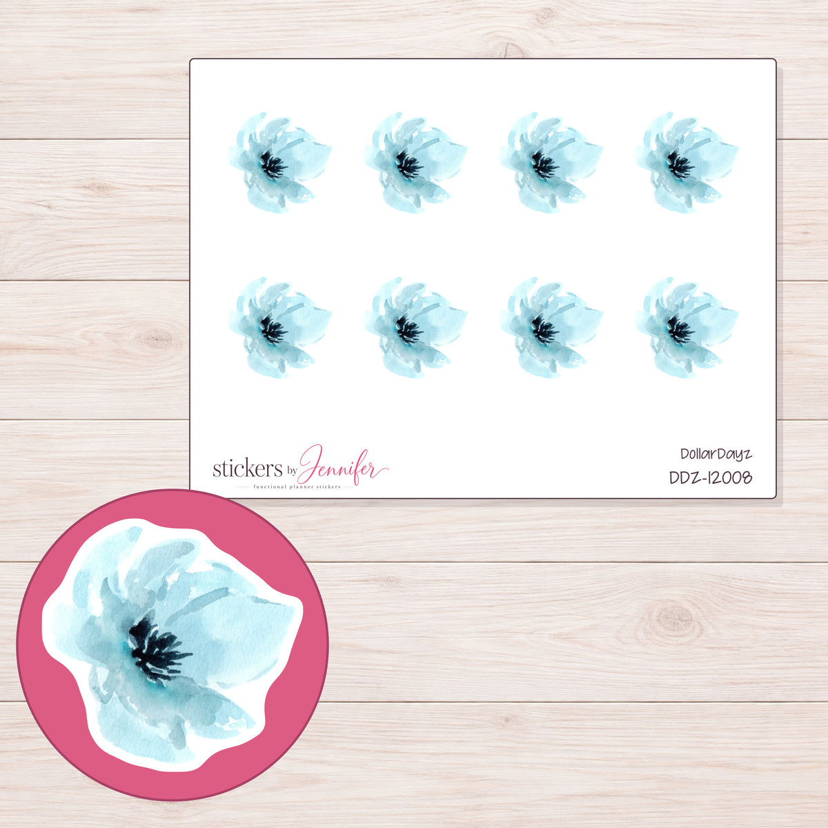 DDZ-12008 planner sticker sheet with enlarged sticker detail
