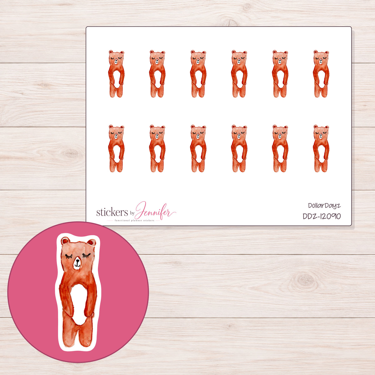 DDZ-12090 planner sticker sheet with enlarged sticker detail