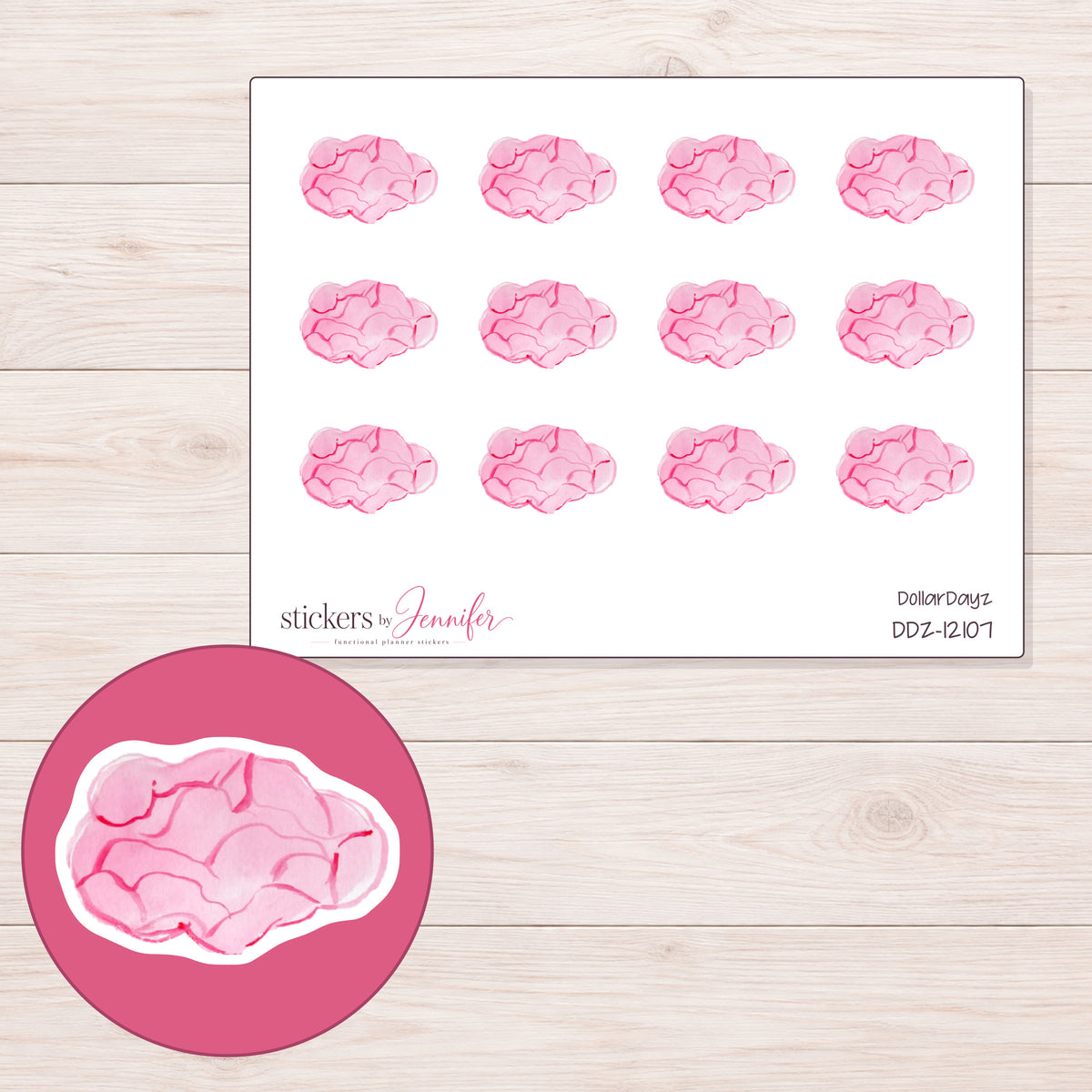 DDZ-12107 planner sticker sheet with enlarged sticker detail
