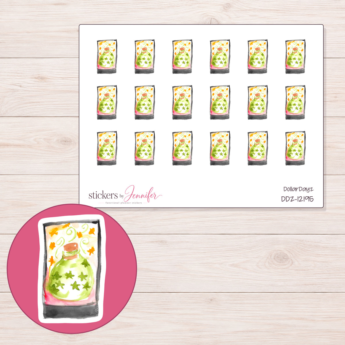 DDZ-12195 planner sticker sheet with enlarged sticker detail