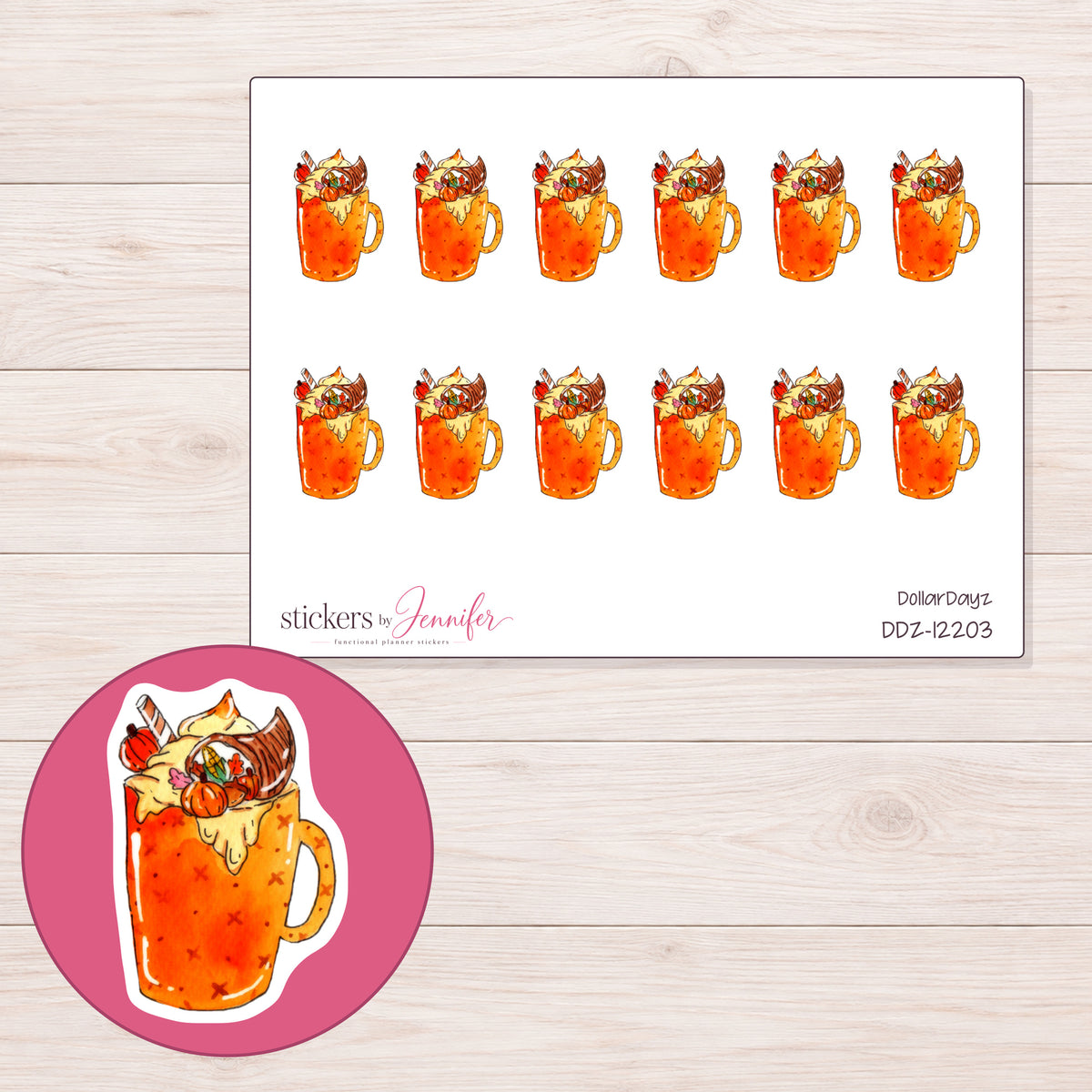 DDZ-12203 planner sticker sheet with enlarged sticker detail