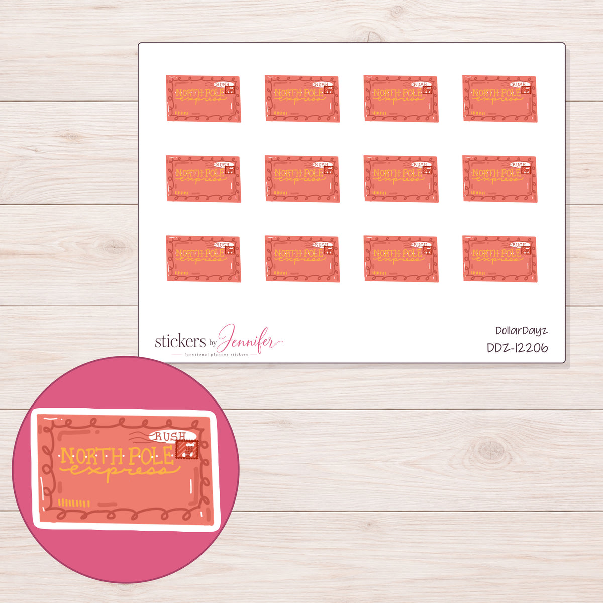 DDZ-12206 planner sticker sheet with enlarged sticker detail