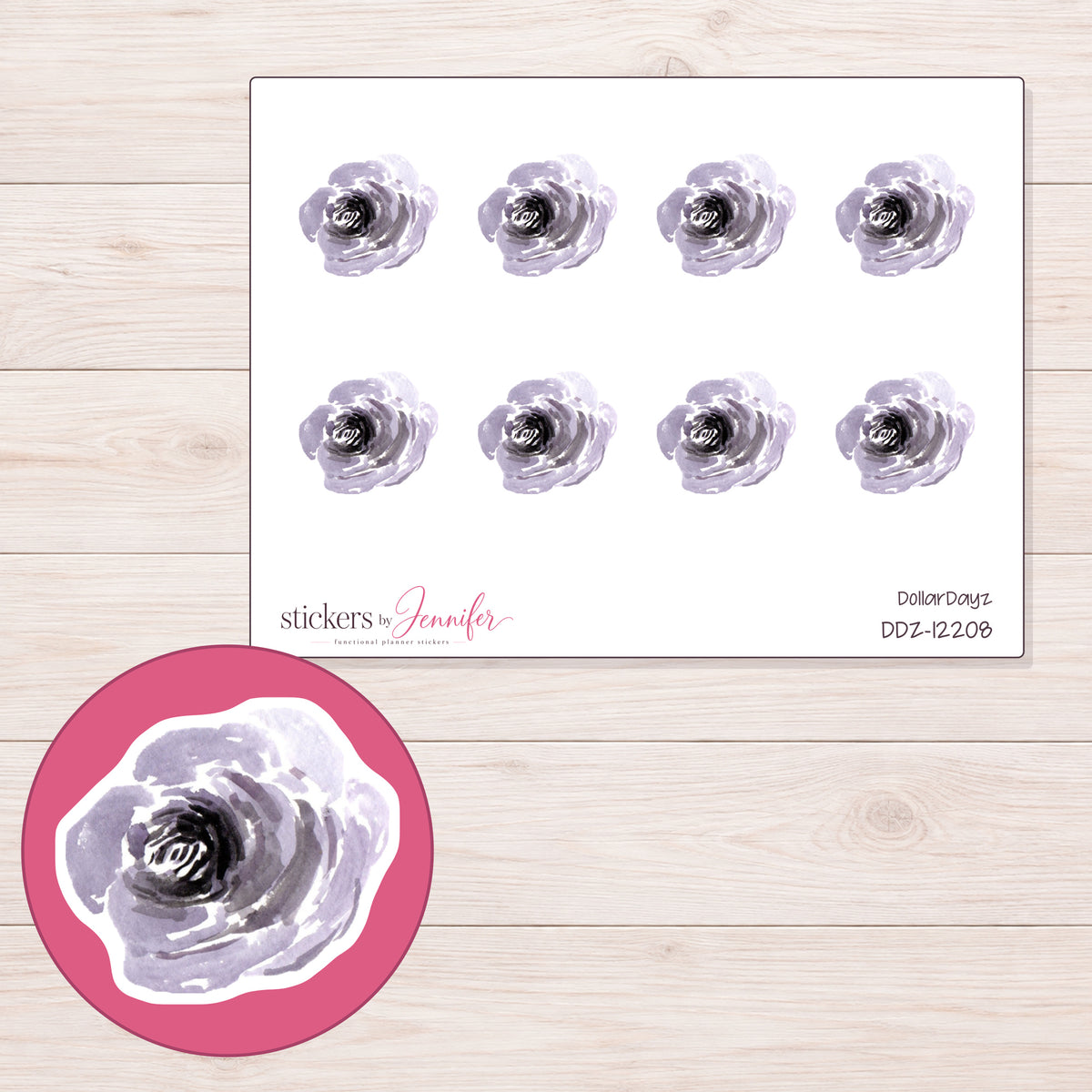 DDZ-12208 planner sticker sheet with enlarged sticker detail