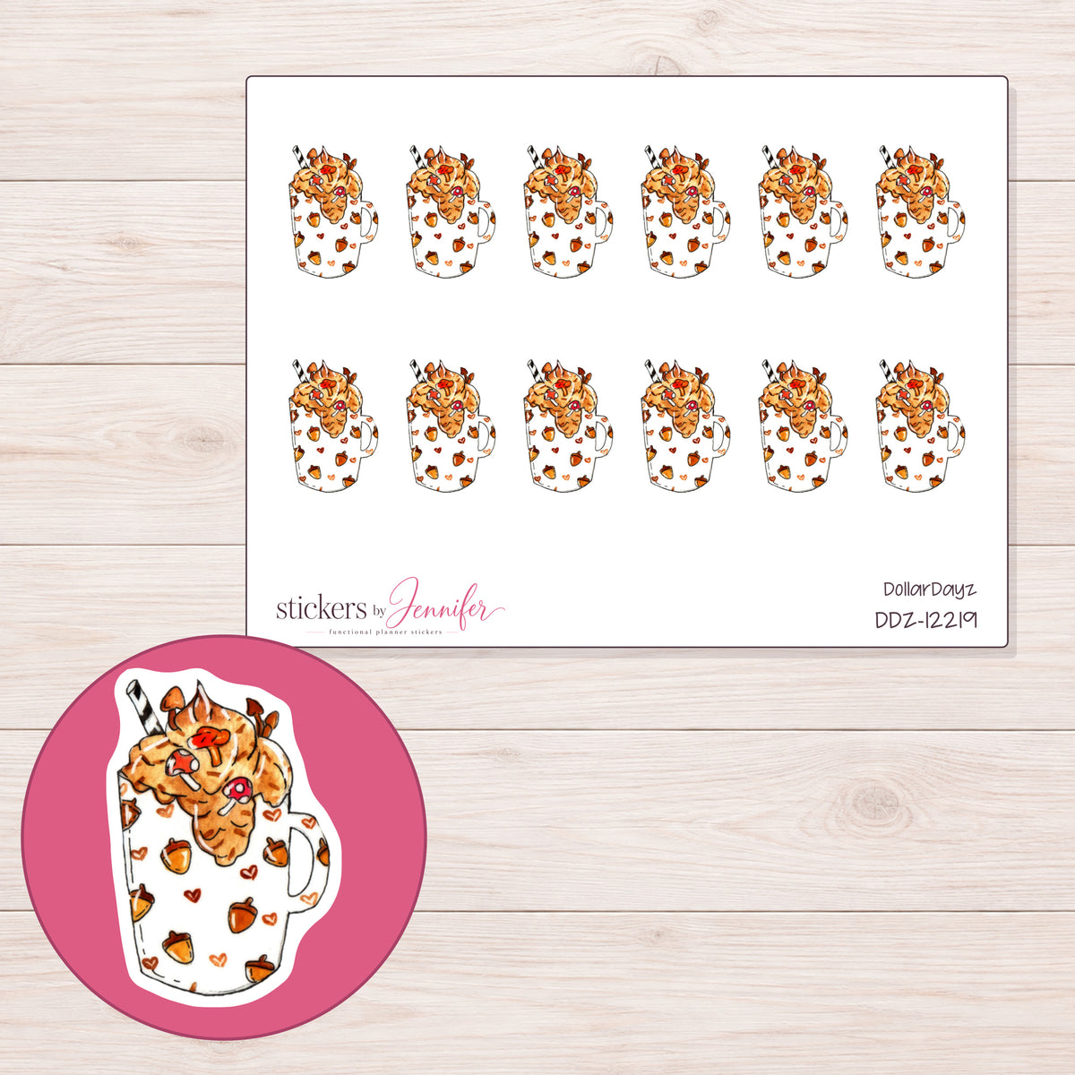 DDZ-12219 planner sticker sheet with enlarged sticker detail