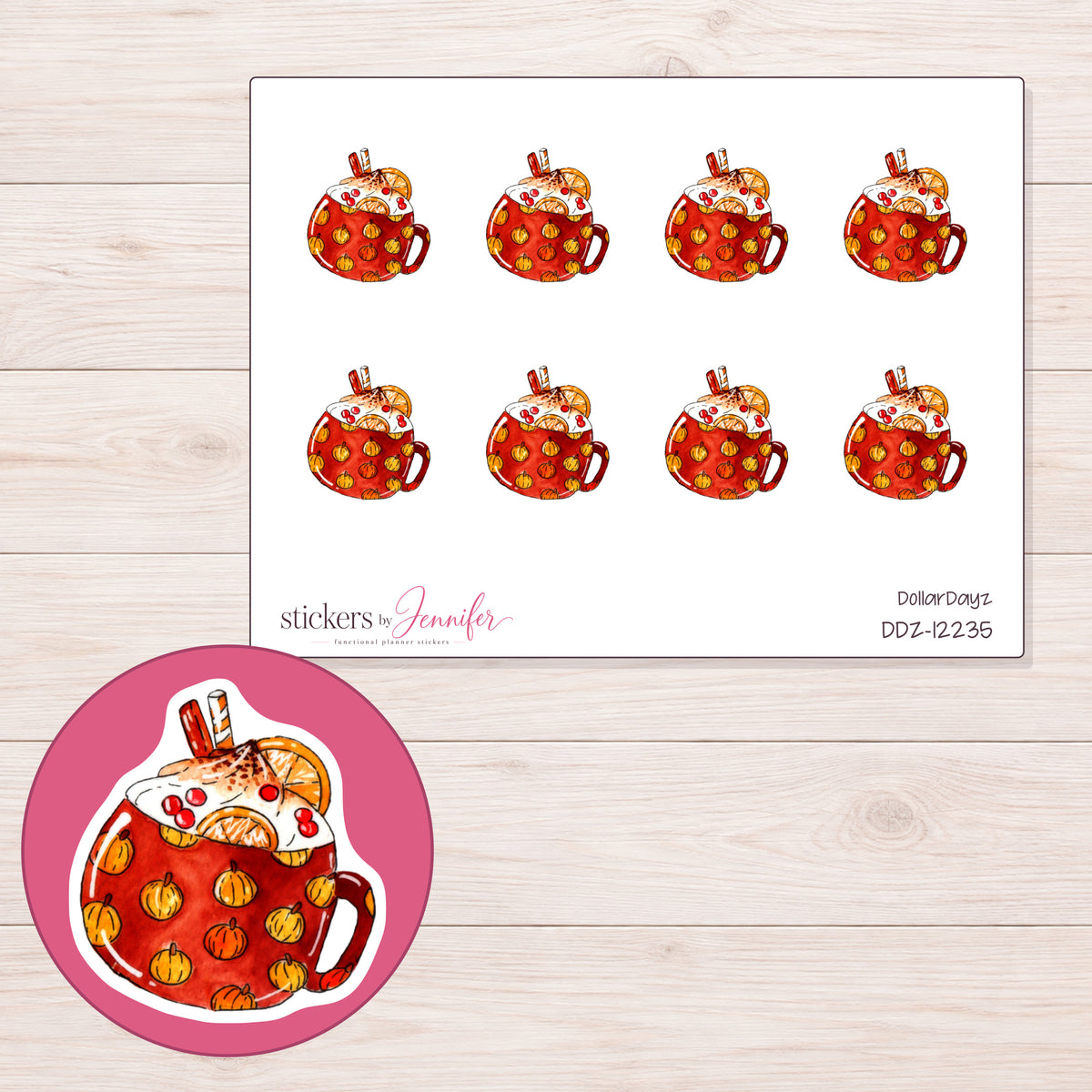 DDZ-12235 planner sticker sheet with enlarged sticker detail