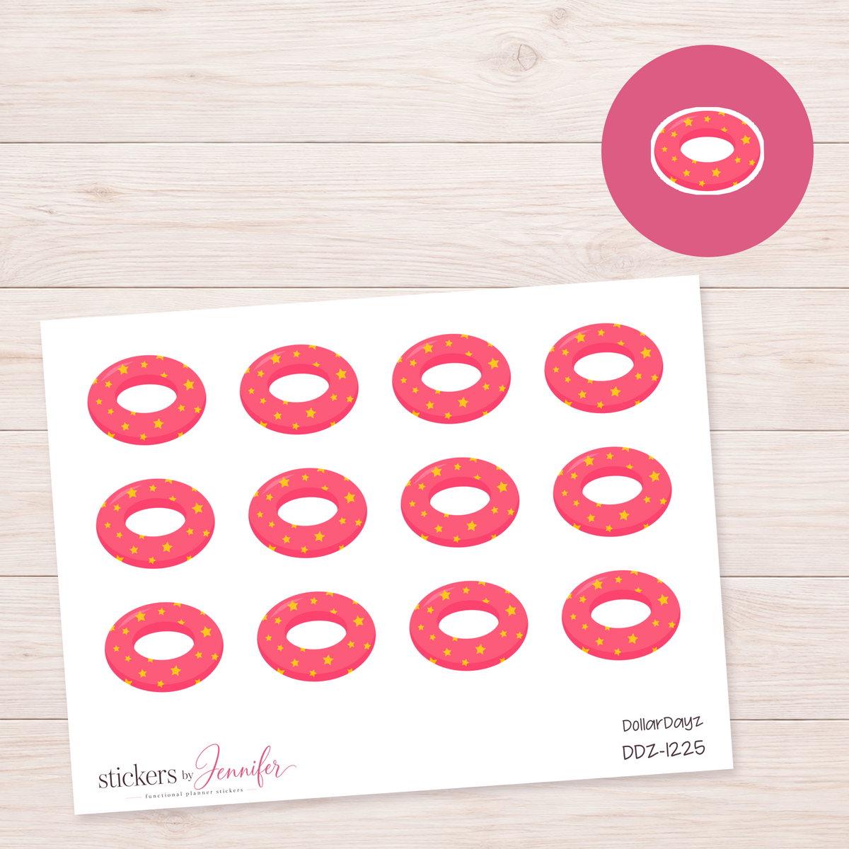 Pink Star Swim Ring Planner Stickers | DDZ-1225
