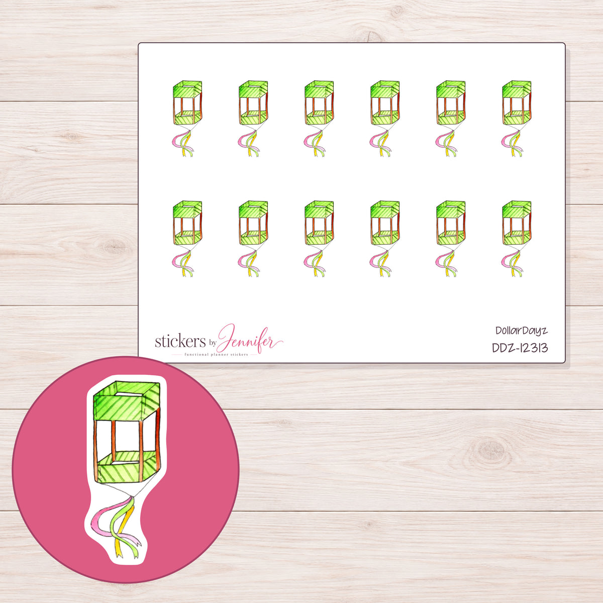 DDZ-12313 planner sticker sheet with enlarged sticker detail