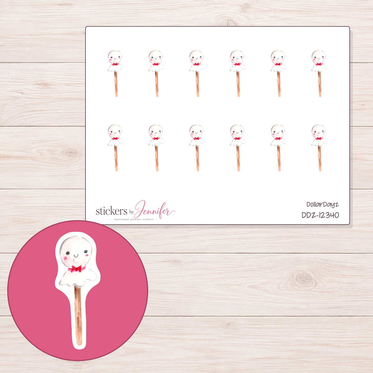 DDZ-12340 planner sticker sheet with enlarged sticker detail